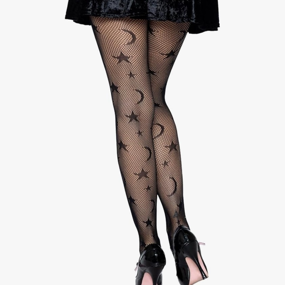Black Celestial net tights stars moon fishnet NWT